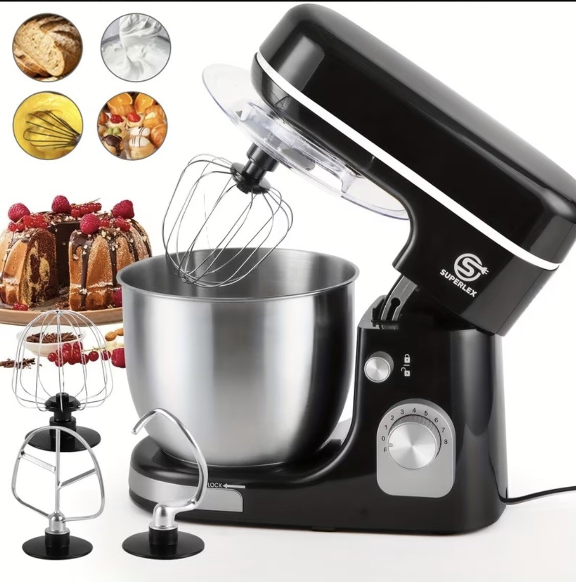 SUPERLEX 5L Stand Mixer 1300W Heavy-Duty Kitchen Mixer Dough Hook, Whisk & Mixer
