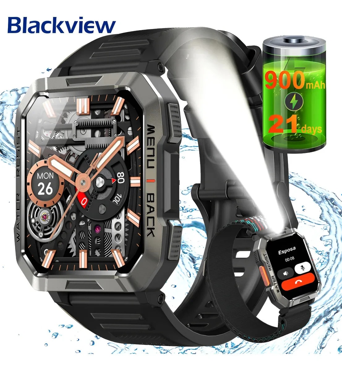 Military Tactical Compass Smart Watch For Men With LED Flashlight Blood Pressure