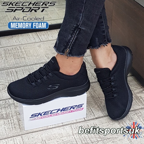 SKECHERS WOMENS SHOES BLACK SKETCHERS LADIES MEMORY FOAM SLIP-ON WALKING TRAINER