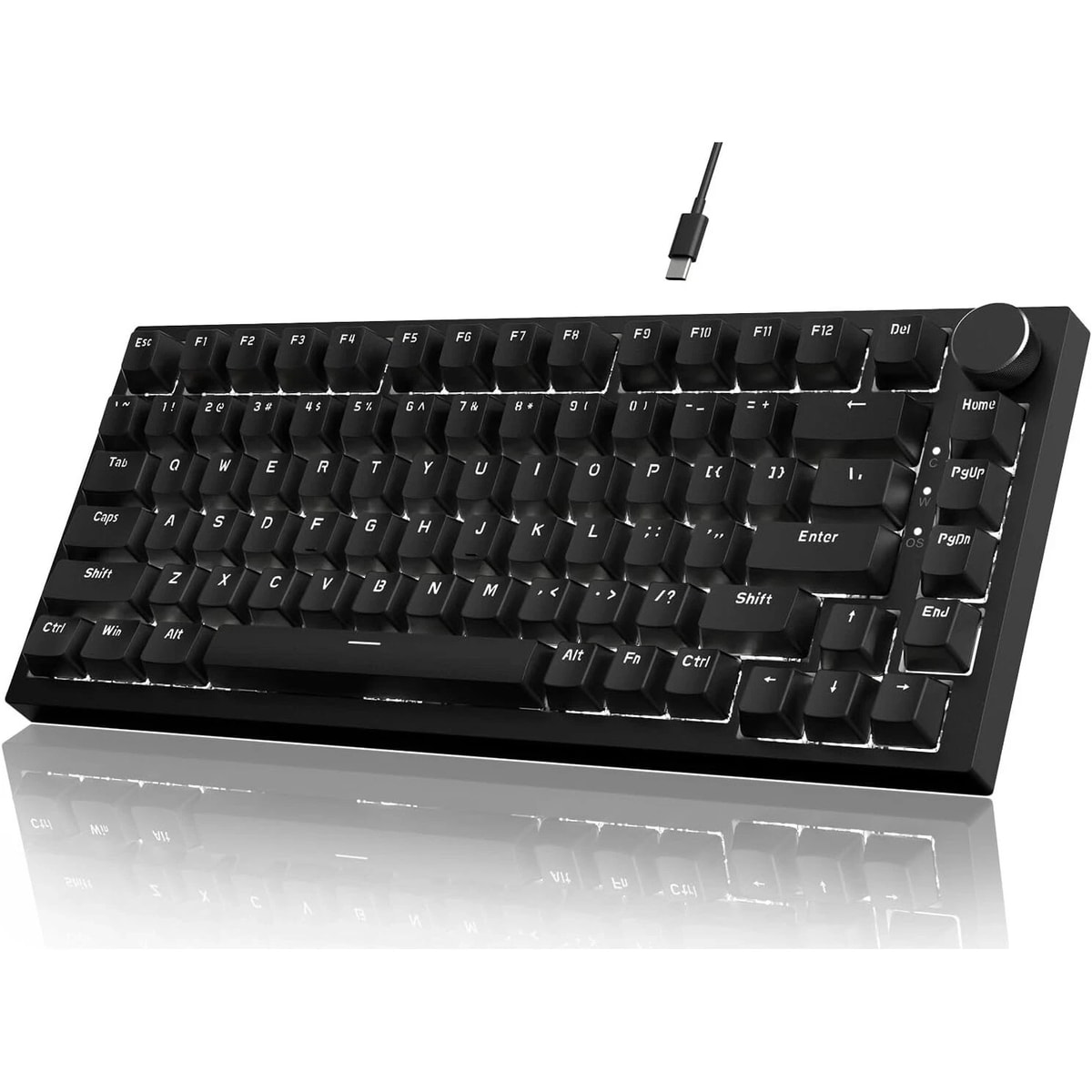AJAZZ AK820 Wired Mechanical Gaming Keyboard Knob, Black, Red Switch, White LED