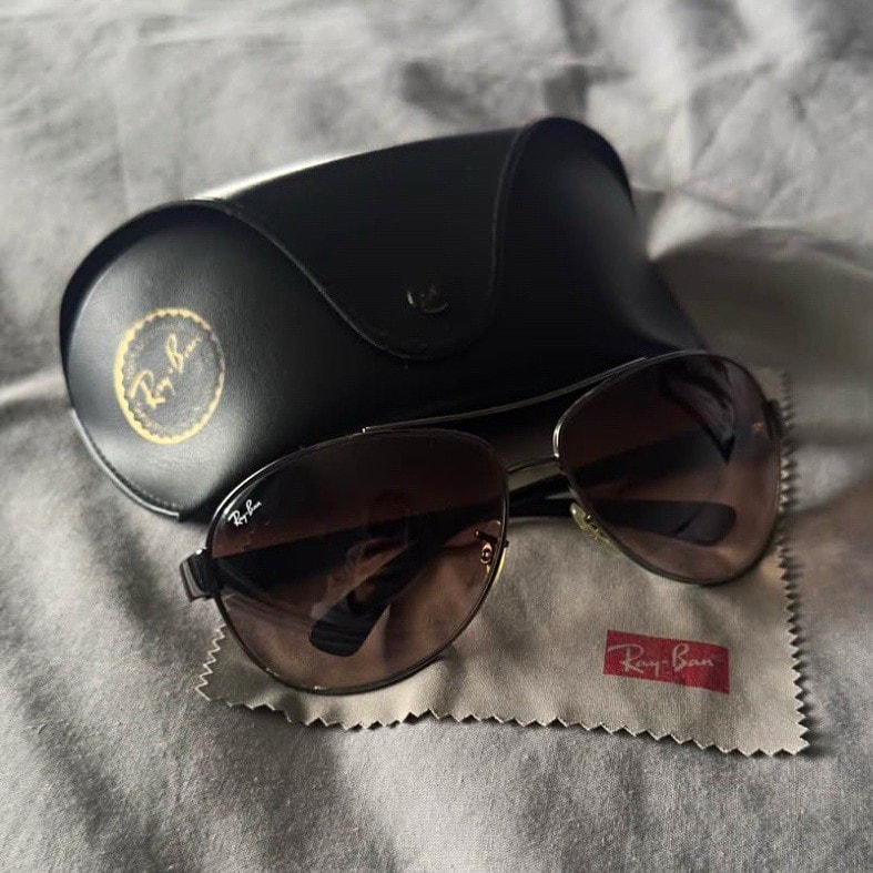 Ray-Ban Pilot Aviator Sunglasses Black Metal Frame Brown Tinted Glass Lenses