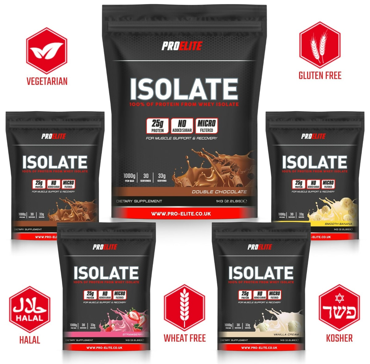 Whey Protein Isolate Powder 1KG Pure Premium Protein Shake GMO & Gluten FREE