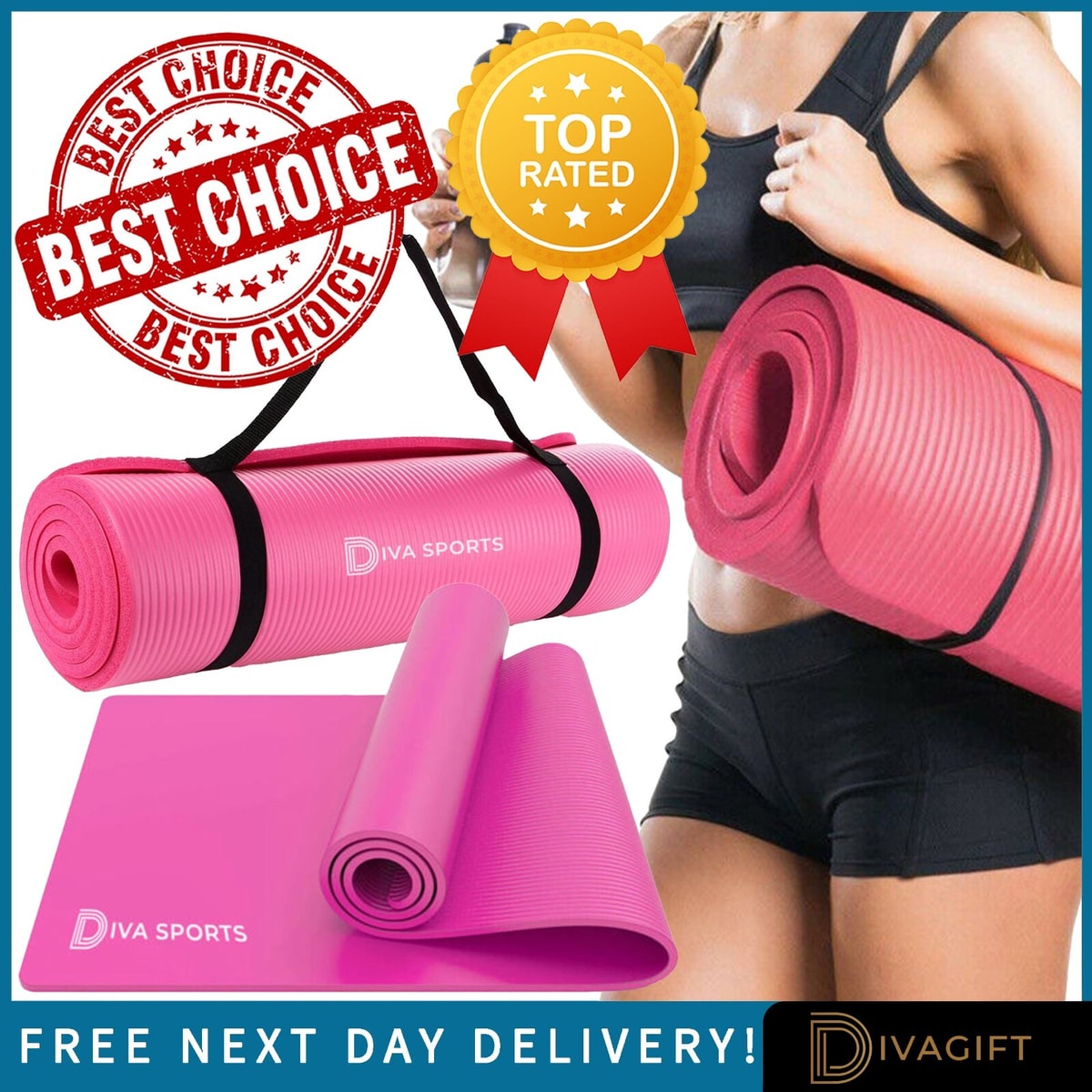 PINK YOGA MAT 15MM THICK GYM EXERCISE FITNESS PILATES WORKOUT NON-SLIP 60x185CM