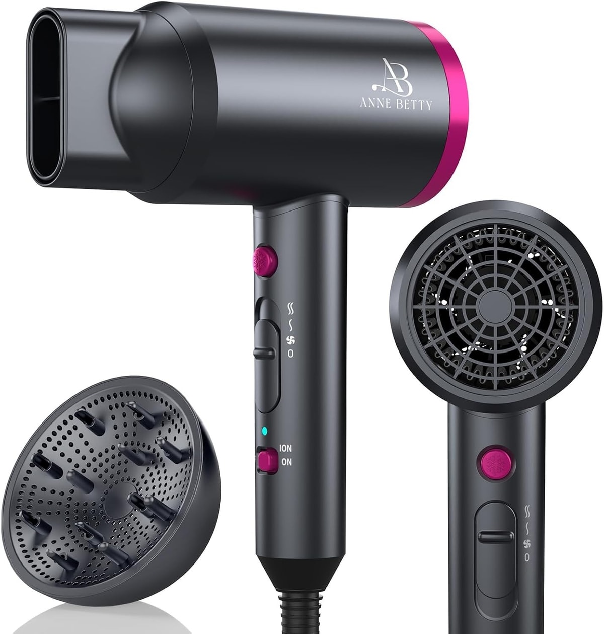 1800W Ionic Hair Dryer with Diffuser Fast Dry Blow Dryer Cool Shot UK 1800W Pro!