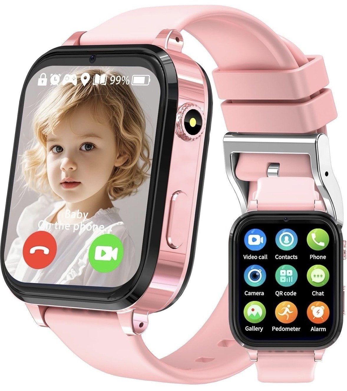 4G Kids Pink Smart Watch with GPS Tracker Video Call SOS Camera