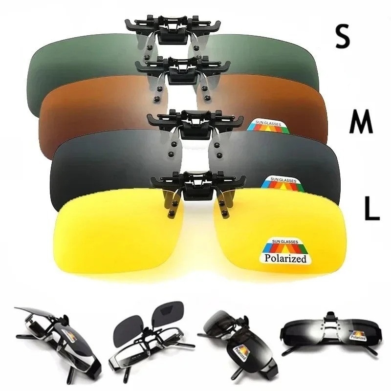 Clip On Flip-Up Sunglasses Lens Driving Anti-UV Night Vision Polarized Glasses