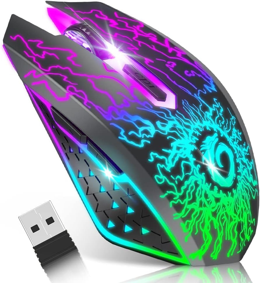 Wireless Gaming Mouse USB Silent Click RGB LED Light Adjustable DPI for PC UK