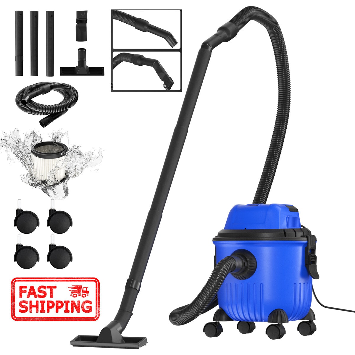 Heavy Duty 3500W Blue Wet & Dry Vacuum Cleaner 15 Ltr Tub Hoover Wheeled