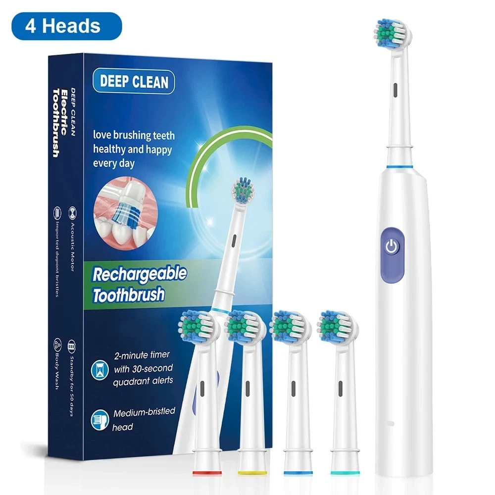Electric Toothbrush Rechargeable 5 Modes USB Charge With 4 Brush Heads Adults