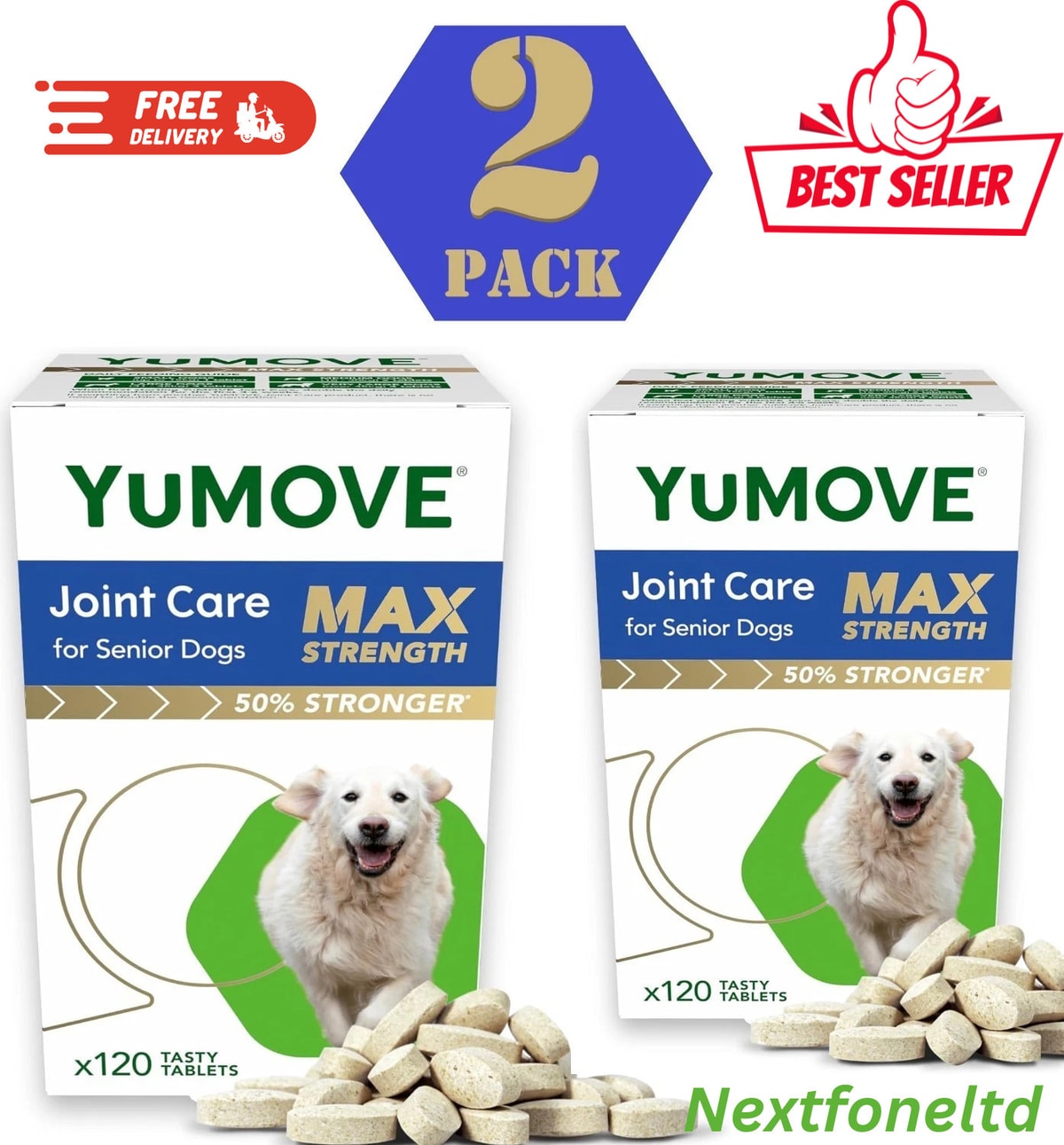 2-Pack YuMOVE Senior Dog MAX Strength Joint Supplement. 120 -Total 240 Tablets