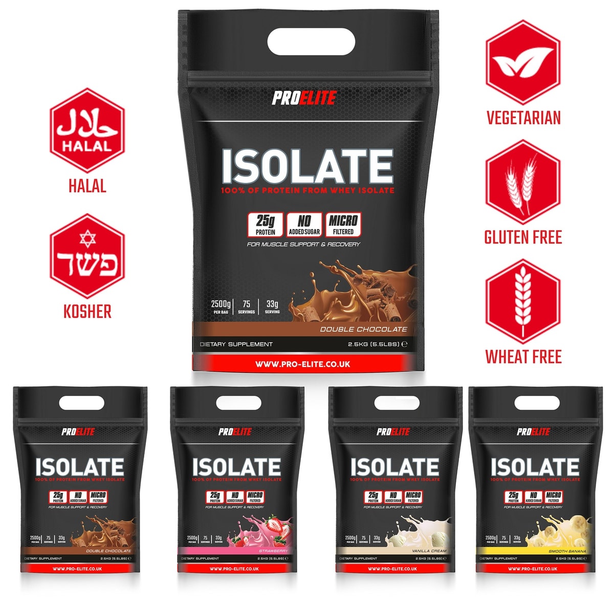 PROELITE Pure Whey Protein Isolate Powder ISO Whey Zero Vegetarian|Halal|Kosher