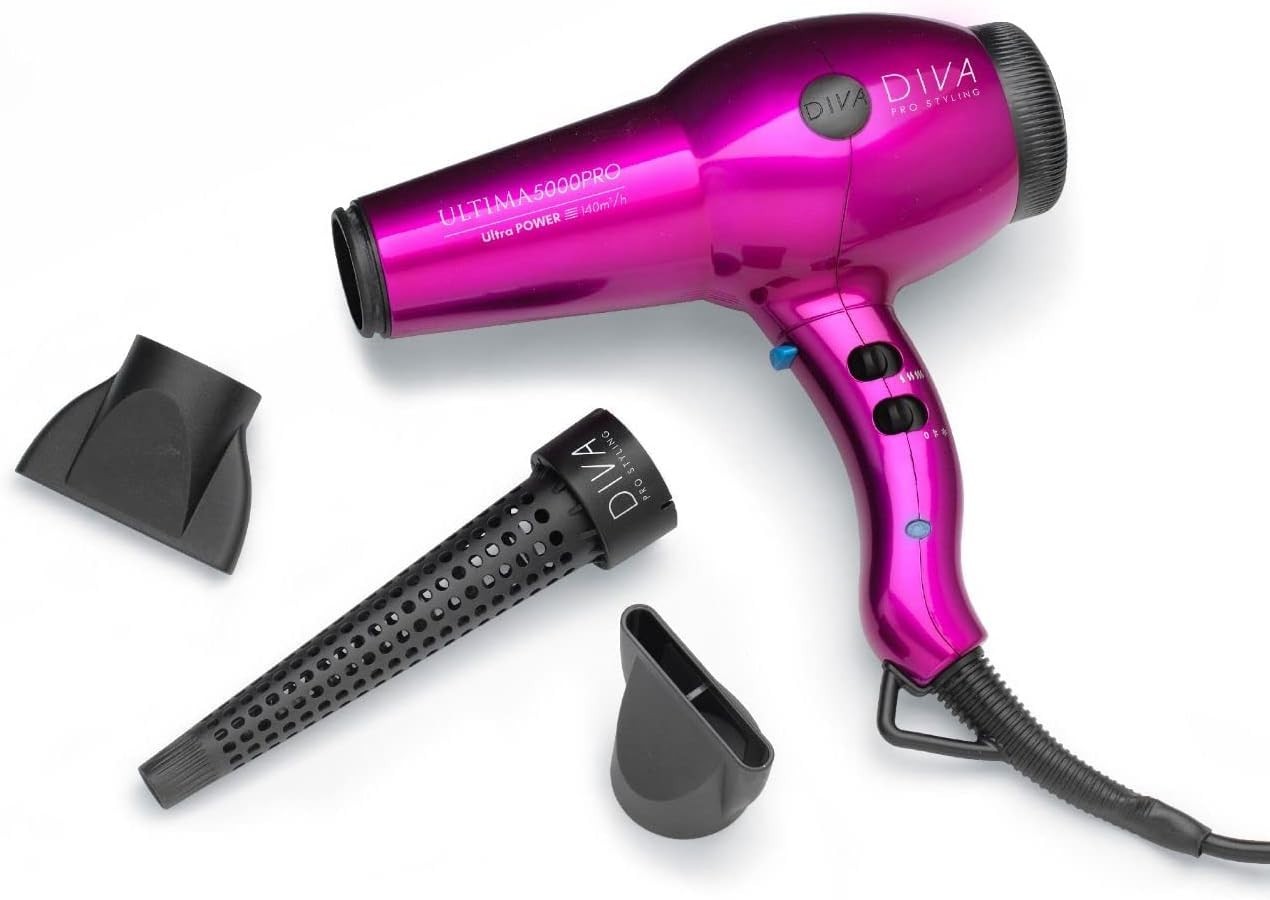 Diva Pro Styling Professional Styling Ultima 5000 Slim Barrel Hairdryer, Pink