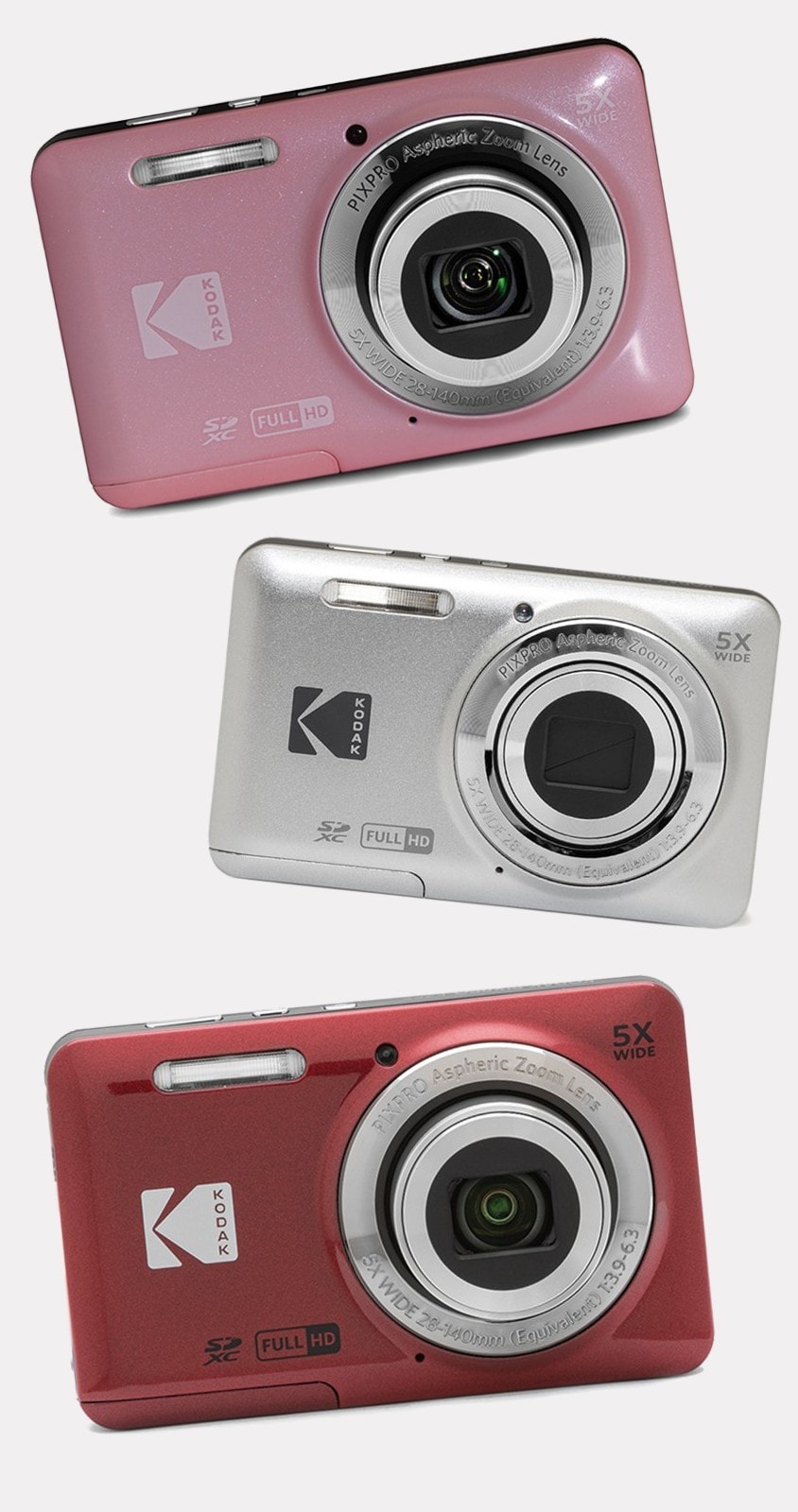 Kodak Pixpro FZ55 16MP 5x Zoom Wide Angle Digital Camera - PINK, RED or SILVER