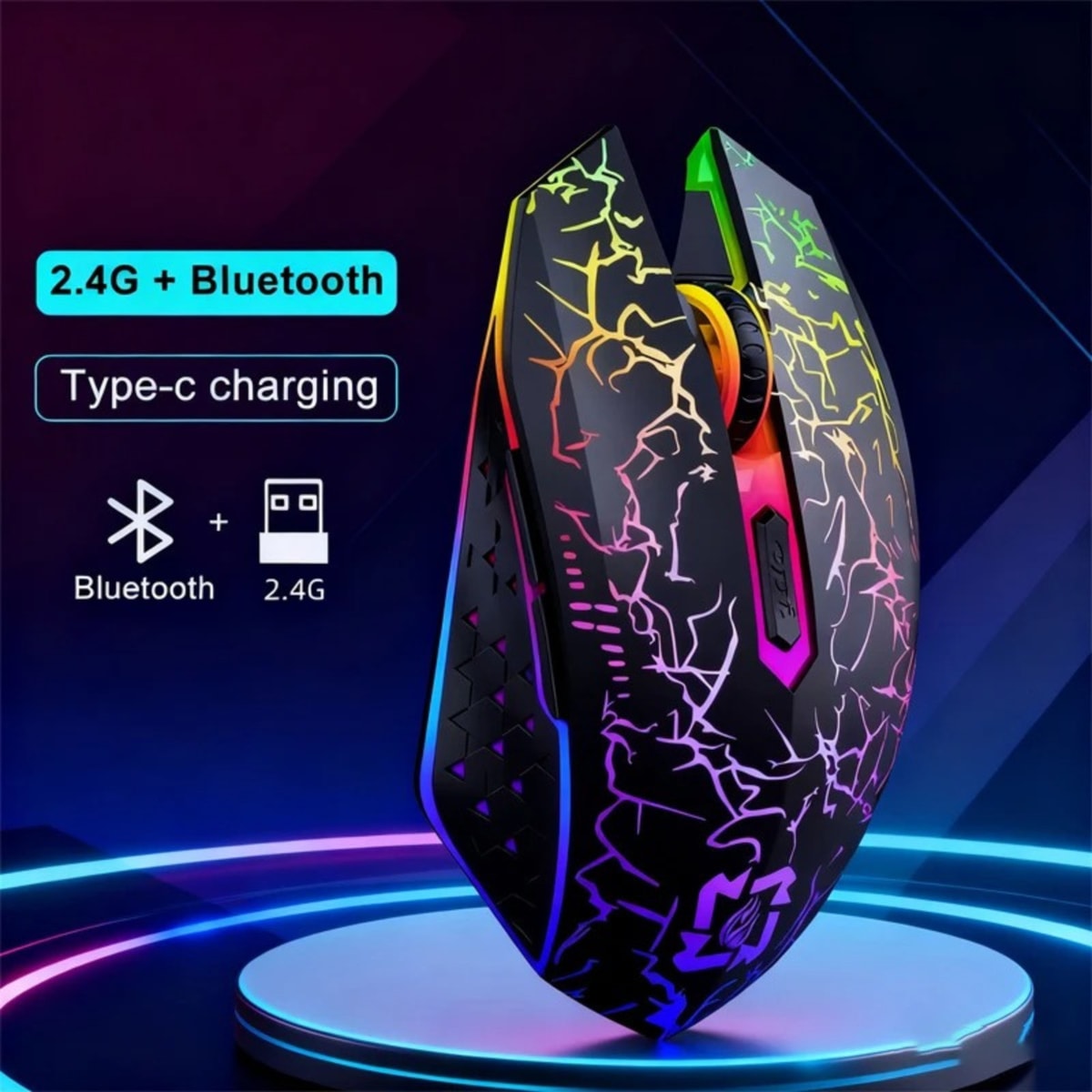 Wireless Gaming Mouse RGB LED USB,C Rechargeable For Laptop PC Windows Mac UK