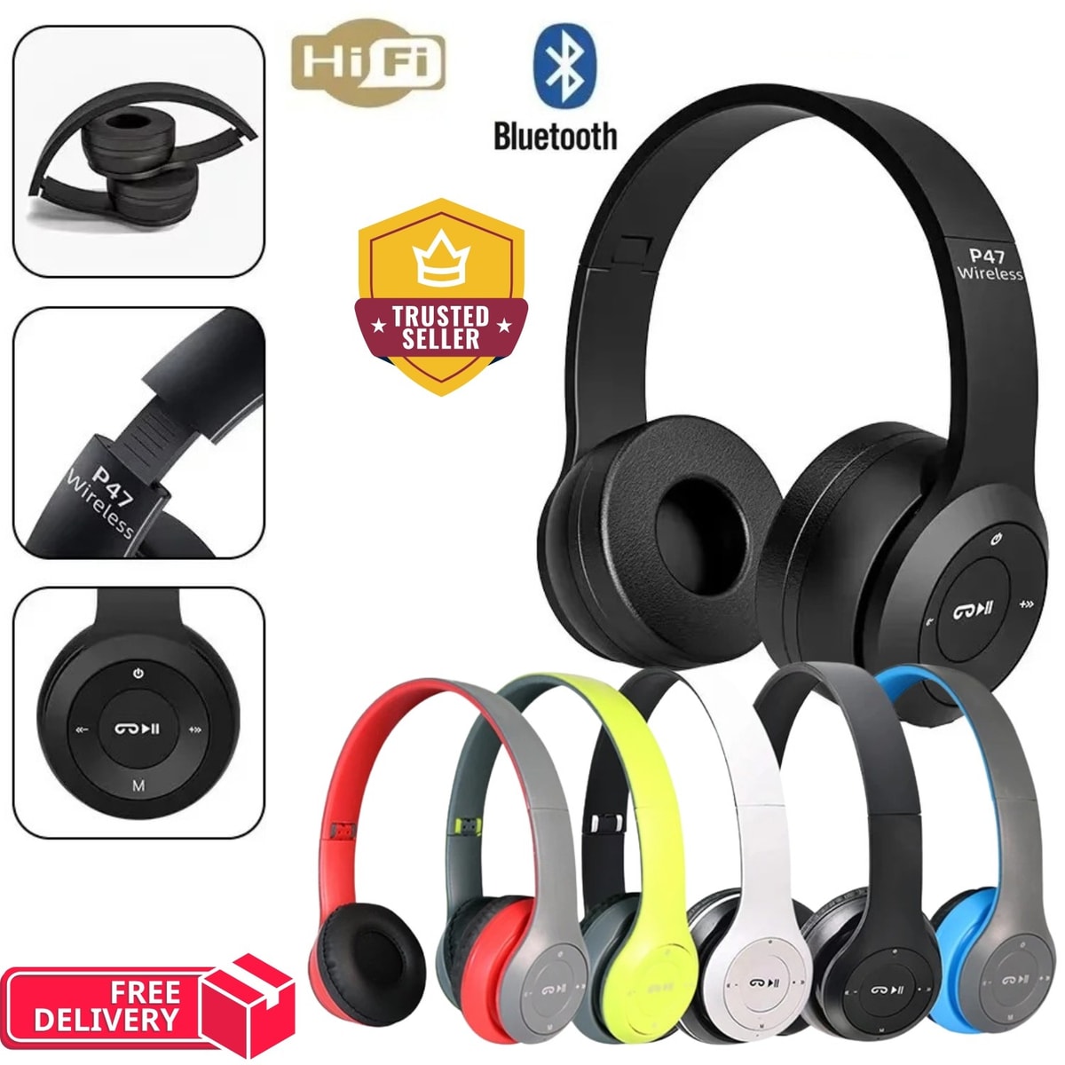 WIRELESS BLUETOOTH 5.0 HEADPHONES NOISE CANCELLING OVER EAR STEREO HEADSET UK