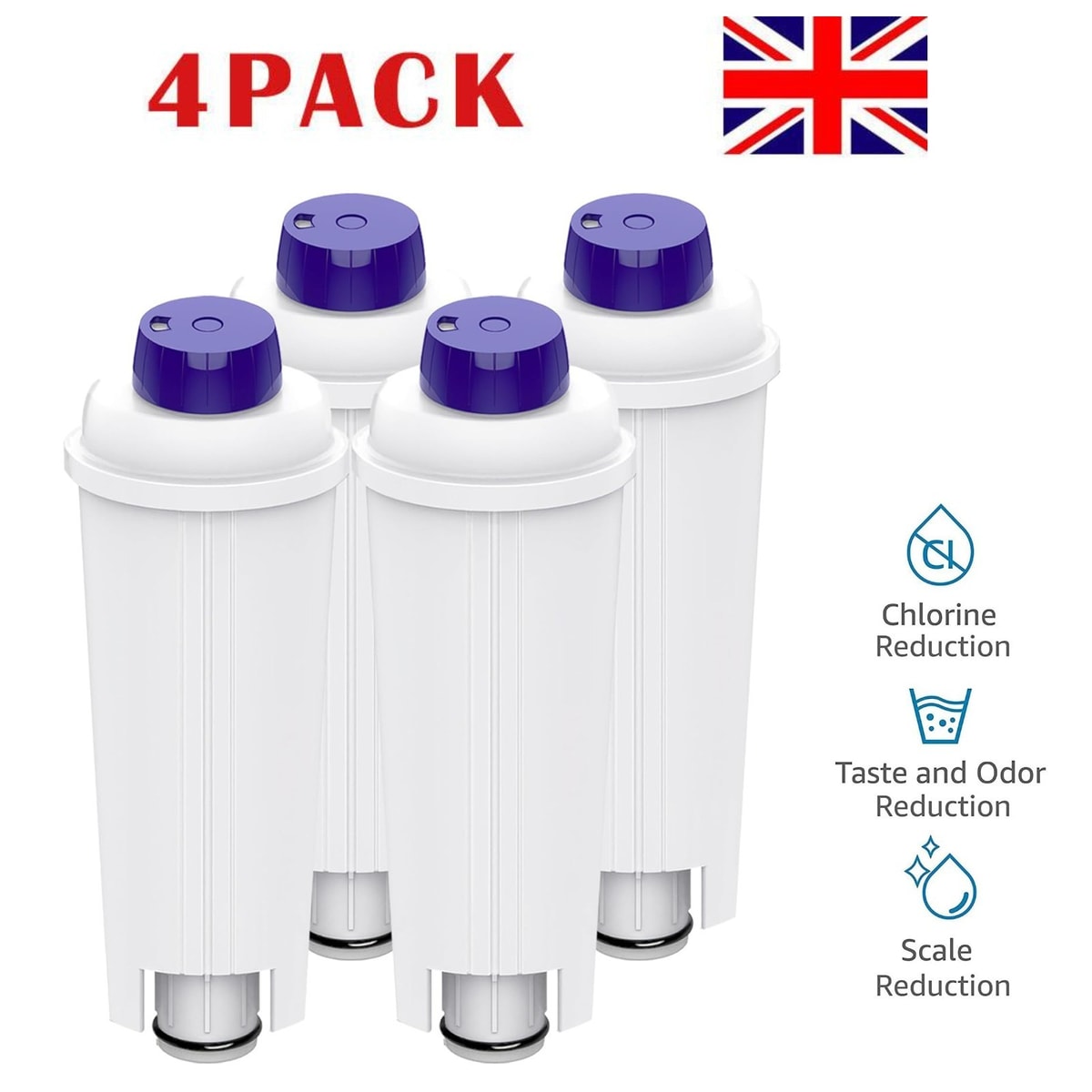 4 PACK Delonghi Genuine Coffee Machine Water Filter DLSC002 5513292811 SER3017