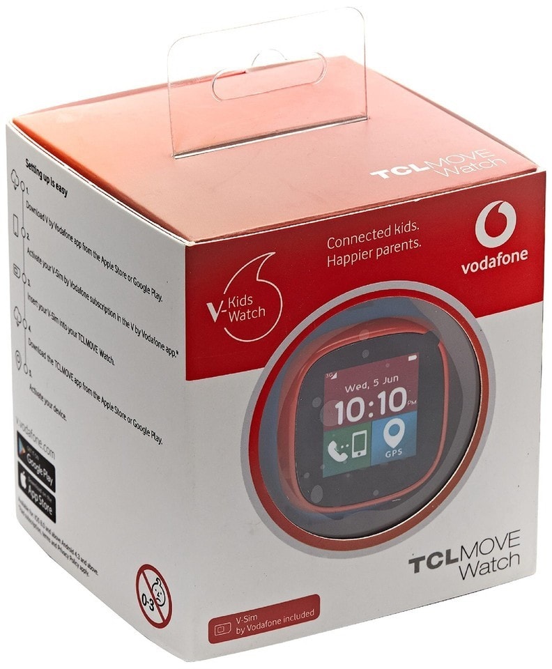 TCLMOVE Kids Vodafone Smart Watch GPS SOS Tracker Locator Voice Messaging Red