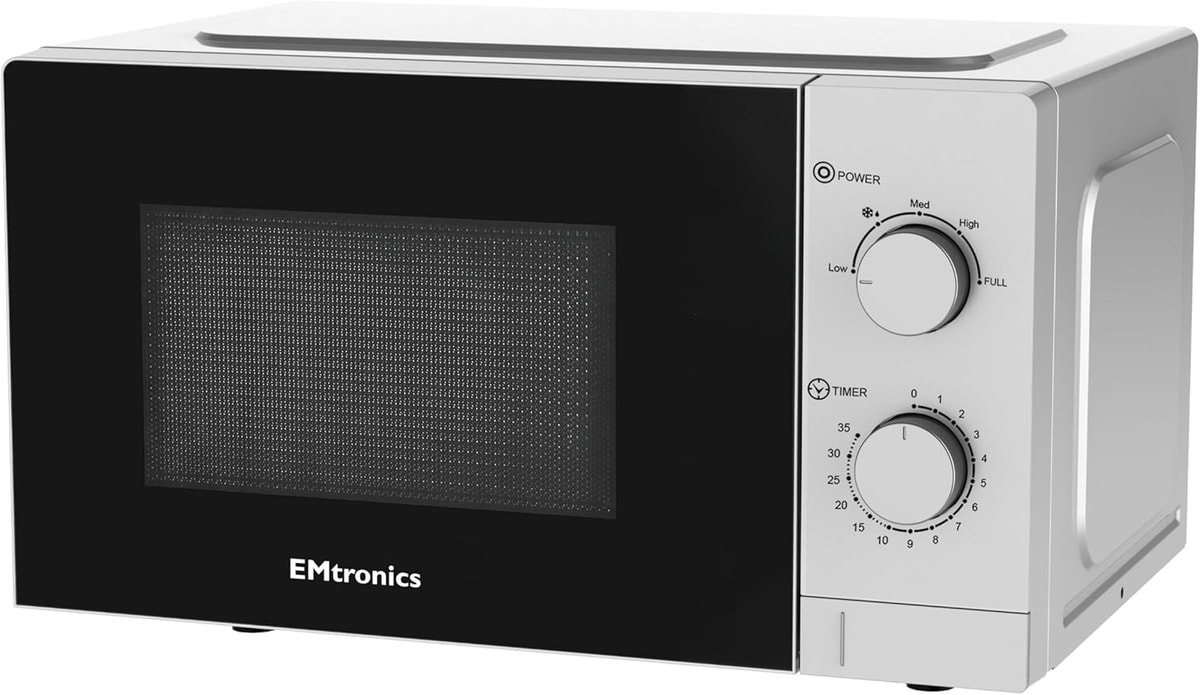 Compact 20L Manual Control Microwave with Defrost & 35 Minute Timer - Silver