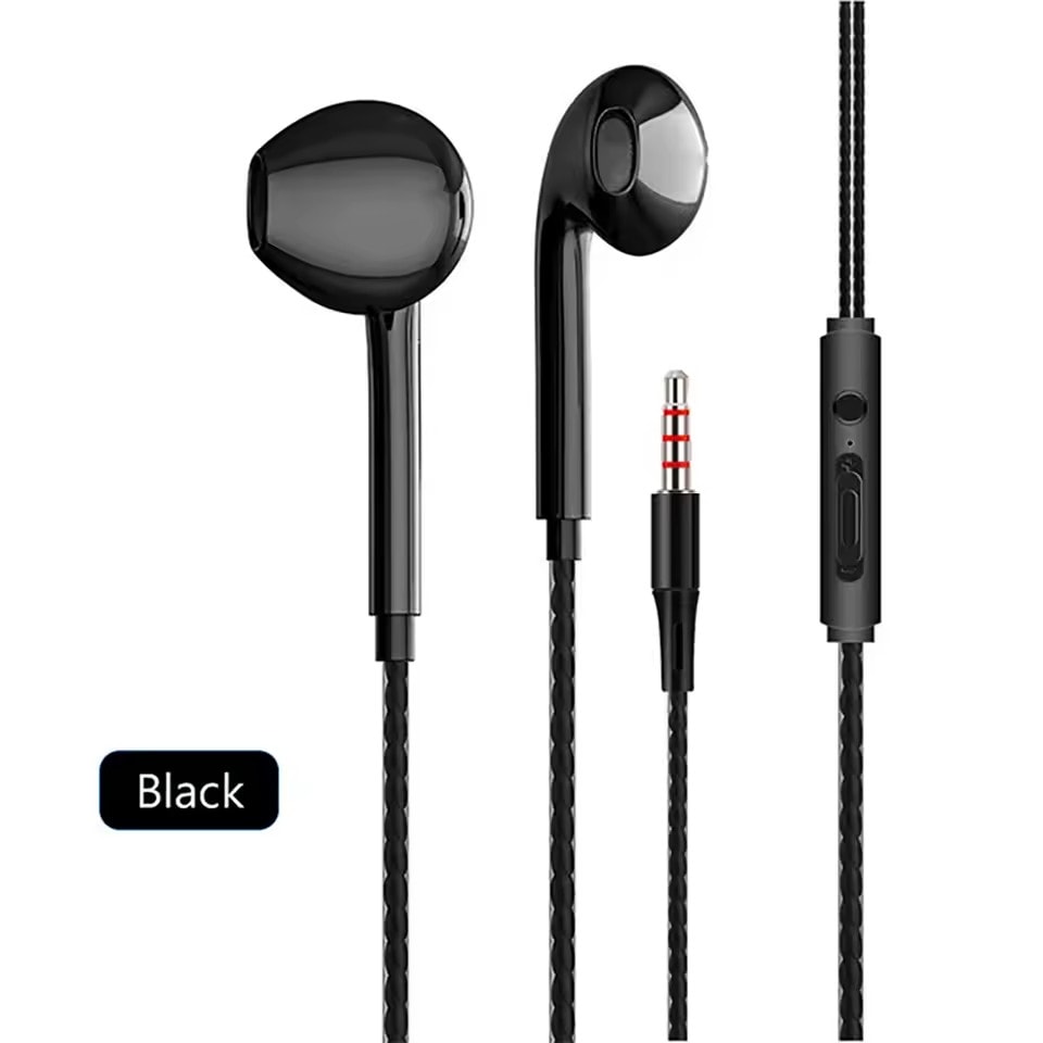 Earphones Wired Headphones In Ear High Definition Deep Bass 3.5mm AUX Jack Black