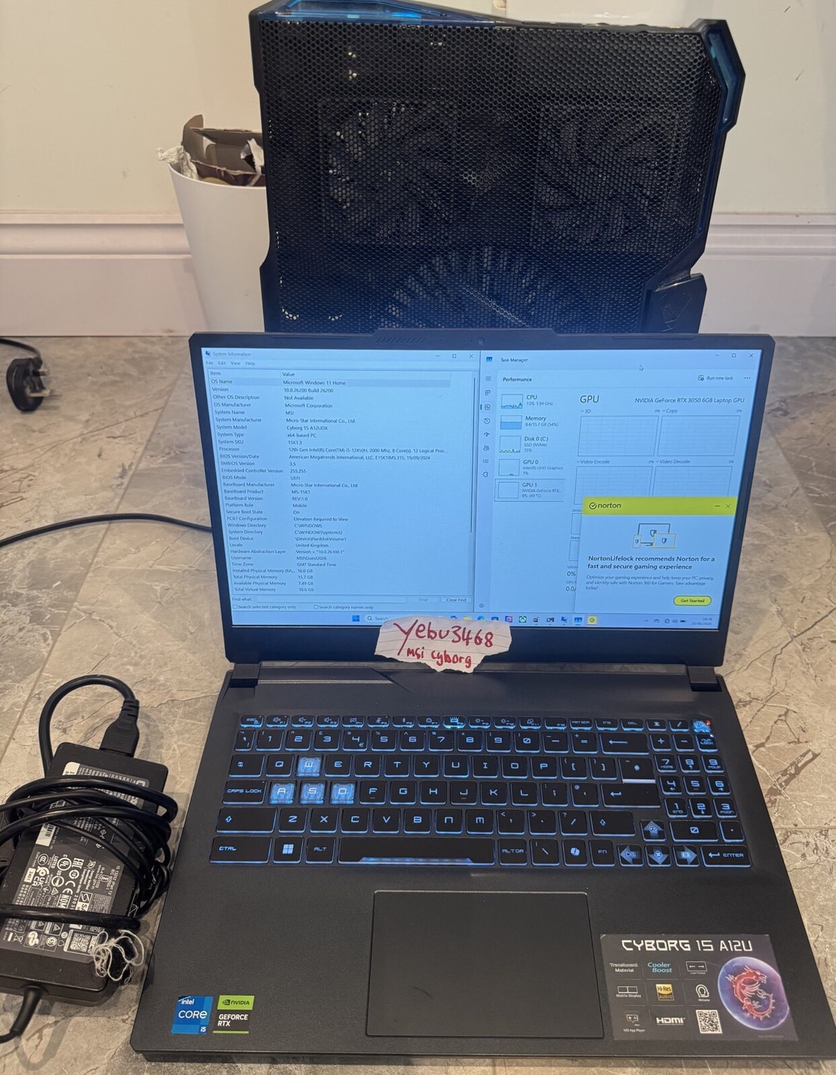 MSI Cyborg 15 Gaming Laptop, RTX 3050, i5-12450H, 16GB RAM, 512GB SSD
