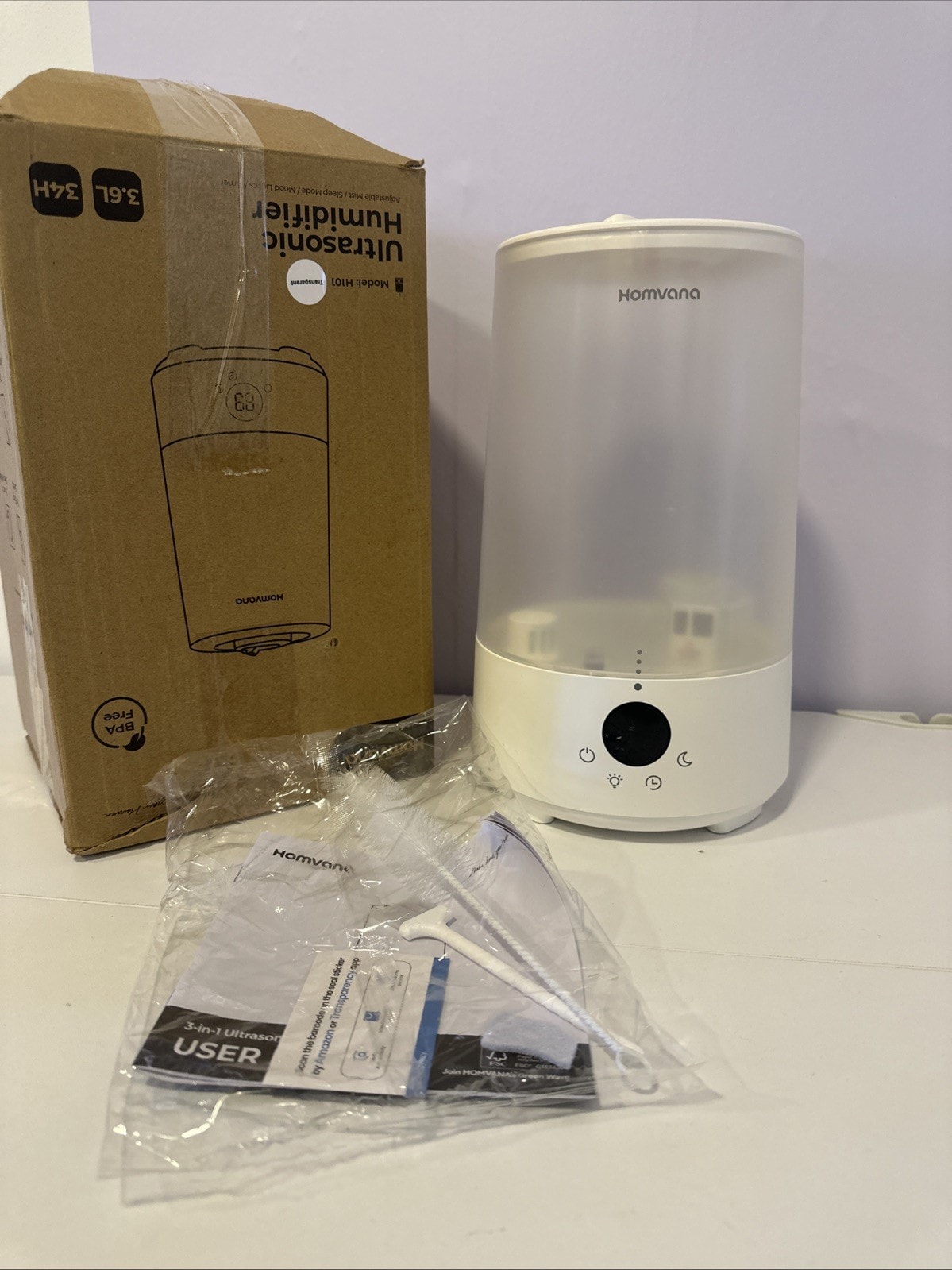 Homvana Humidifier Bedroom 3.6L Cool Mist 360° Rotatable Mist 34H READ DESC