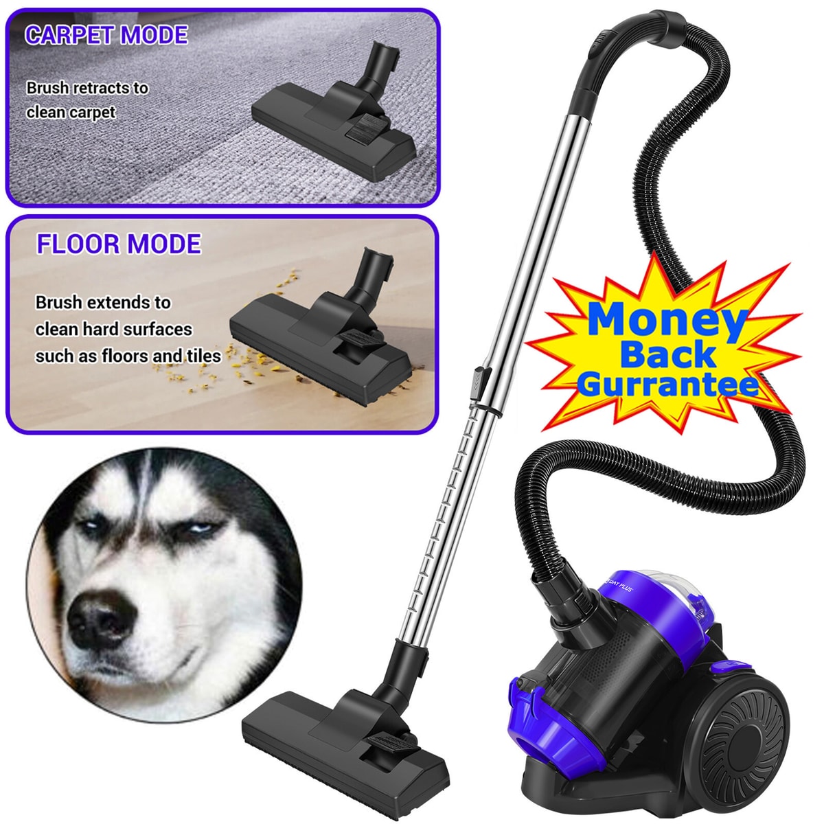 Powerful Cyclonic Bagless Cylinder Vacuum Pet Brush Hepa Filter Cleaner NEW