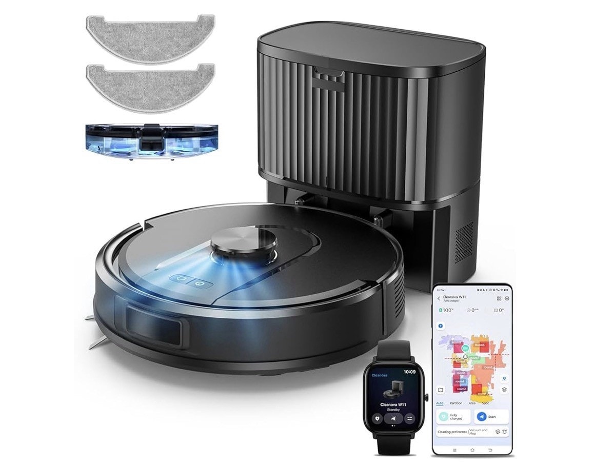 Vexilar Self-Emptying Robot Vacuum Cleaner with Mop, Laser Navigation, Up to 60