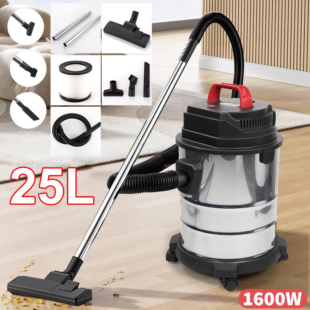 1600W Vacuum Cleaner Wet and Dry Bagless 25L Cylinder Powerful Compact Cleaning