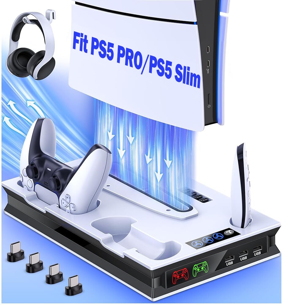 PS5 Pro/Slim/Ps5 Stand and Cooling Station with Controller Charging Station UK