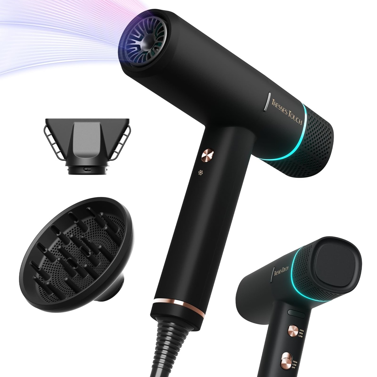 Hair Dryer Ionic Hairdryer, High Speed Blow with Diffuser for Black