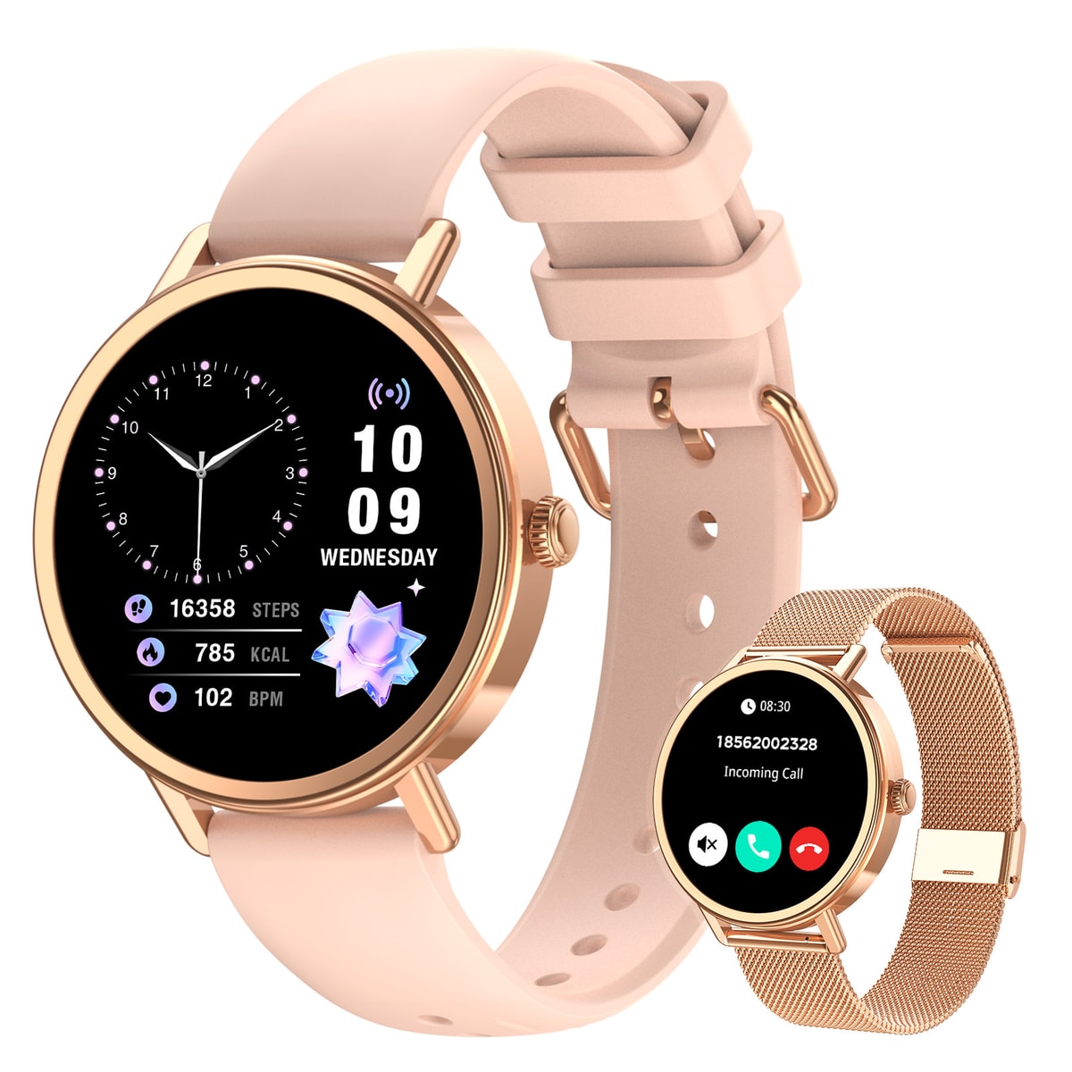 Bluetooth Smart Watch Heart Rate IP68 Waterproof Fitness Tracker W/ Two Straps