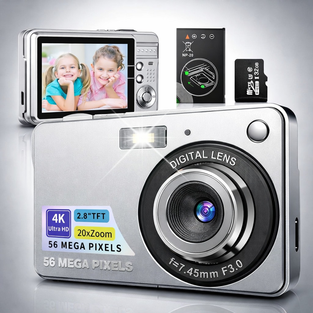 Digital Camera 4k 56MP with Auto Focus 20X Digital Zoom Camera for Kids Teens