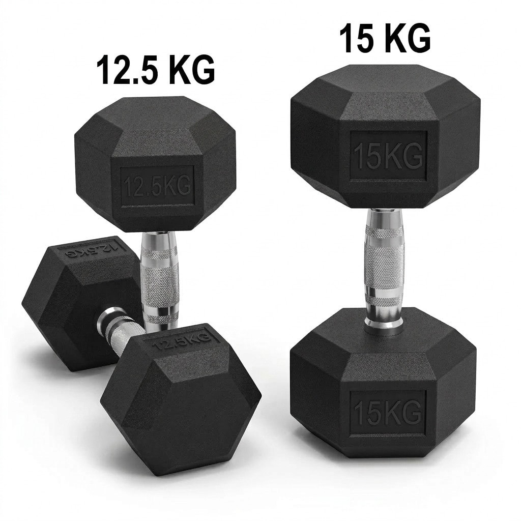 New Hex Dumbbells Cast Iron Rubber Encased 12.5KG & 15KG Home Gym Weights Pairs