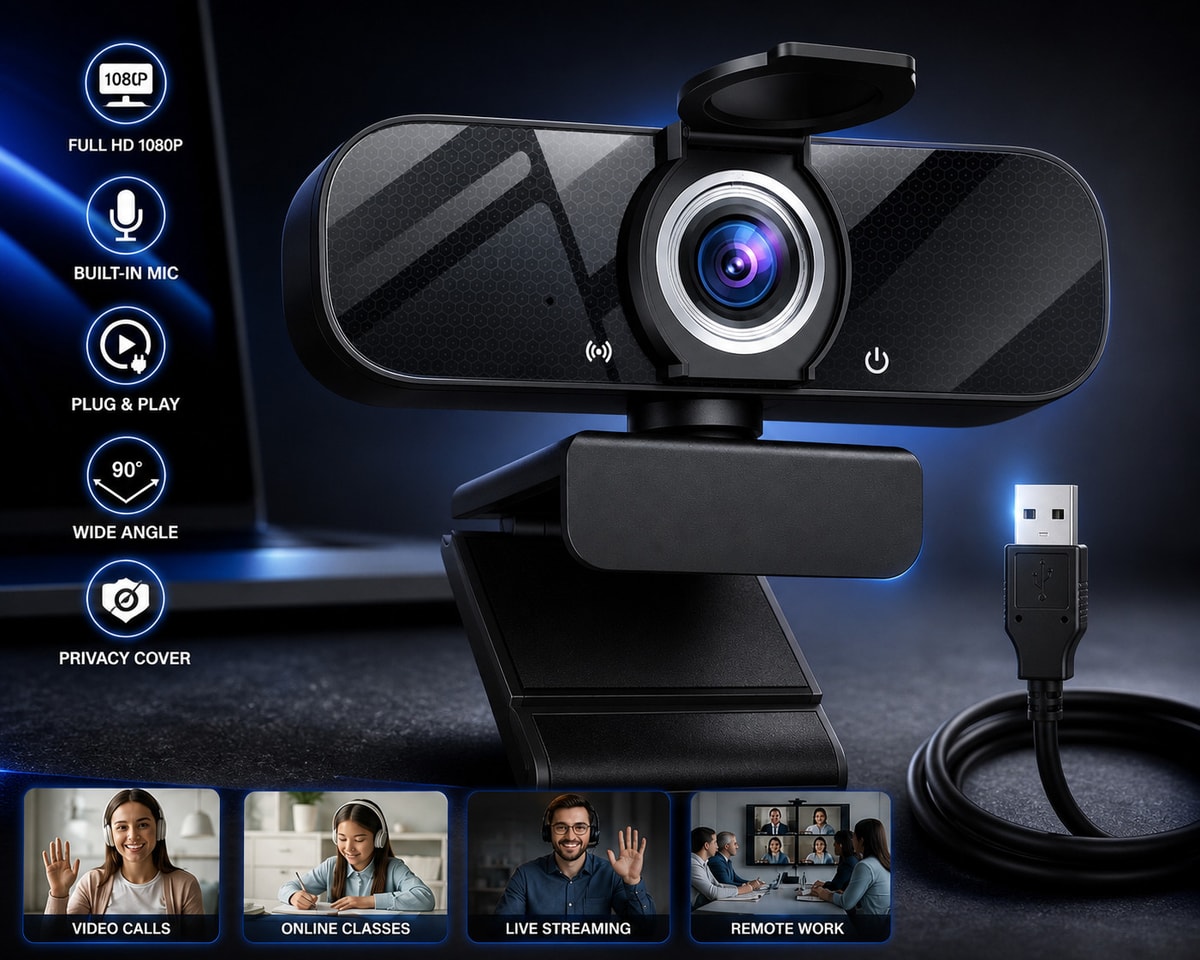 1080P HD Webcam USB Auto Focus Camera Built-in Mic Laptop PC Streaming