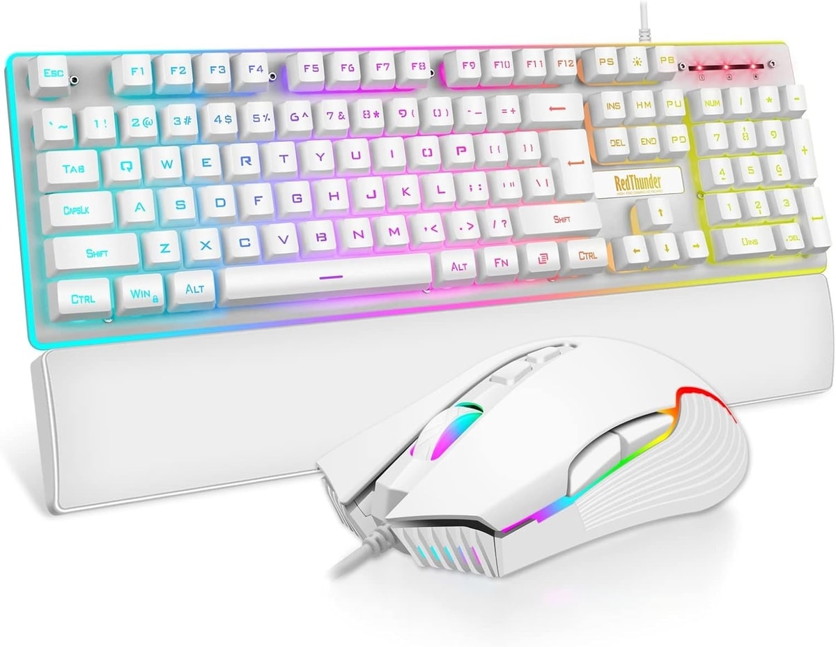 RedThunder K10 Wired Gaming Keyboard & Mouse Combo – UK Layout, White (Box Open,
