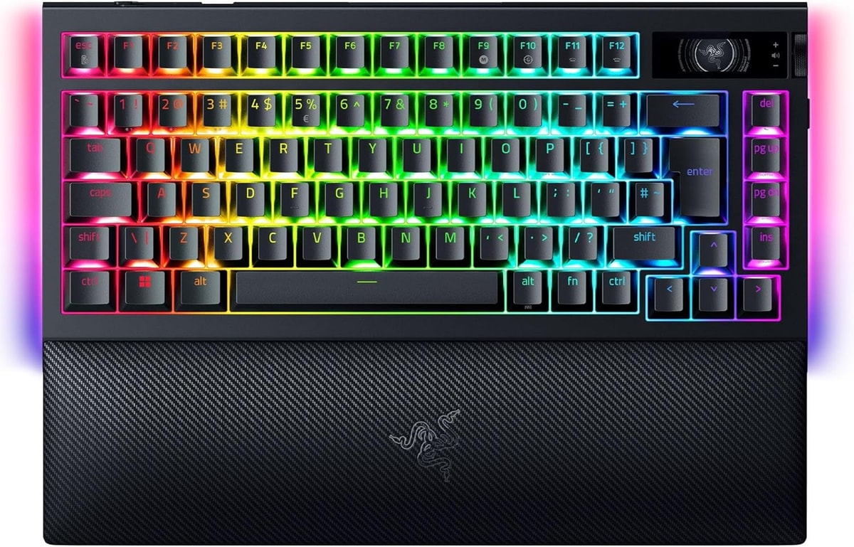 Razer BlackWidow V4 Pro 75% Wireless, OLED Display, Orange Switch - Black