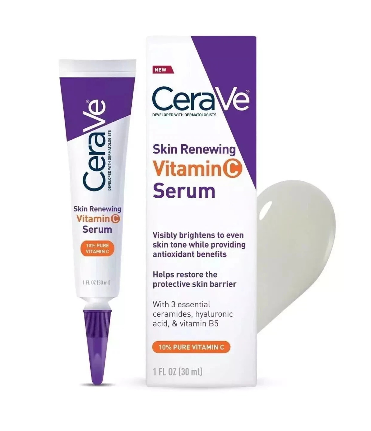 CeraVe Vitamin C Serum for Face with Hyaluronic Acid, Skin Brightening 1 fl oz