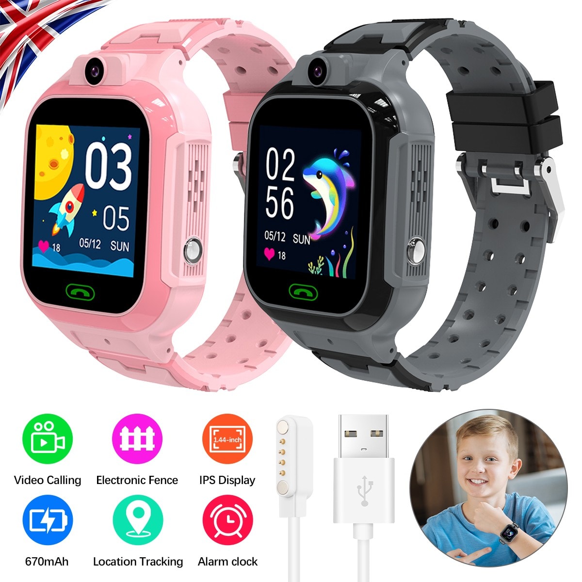 Kids Touchscreen Smart Watch GPS Camera Video Call SOS Phone Game Alarm SIM/GSM