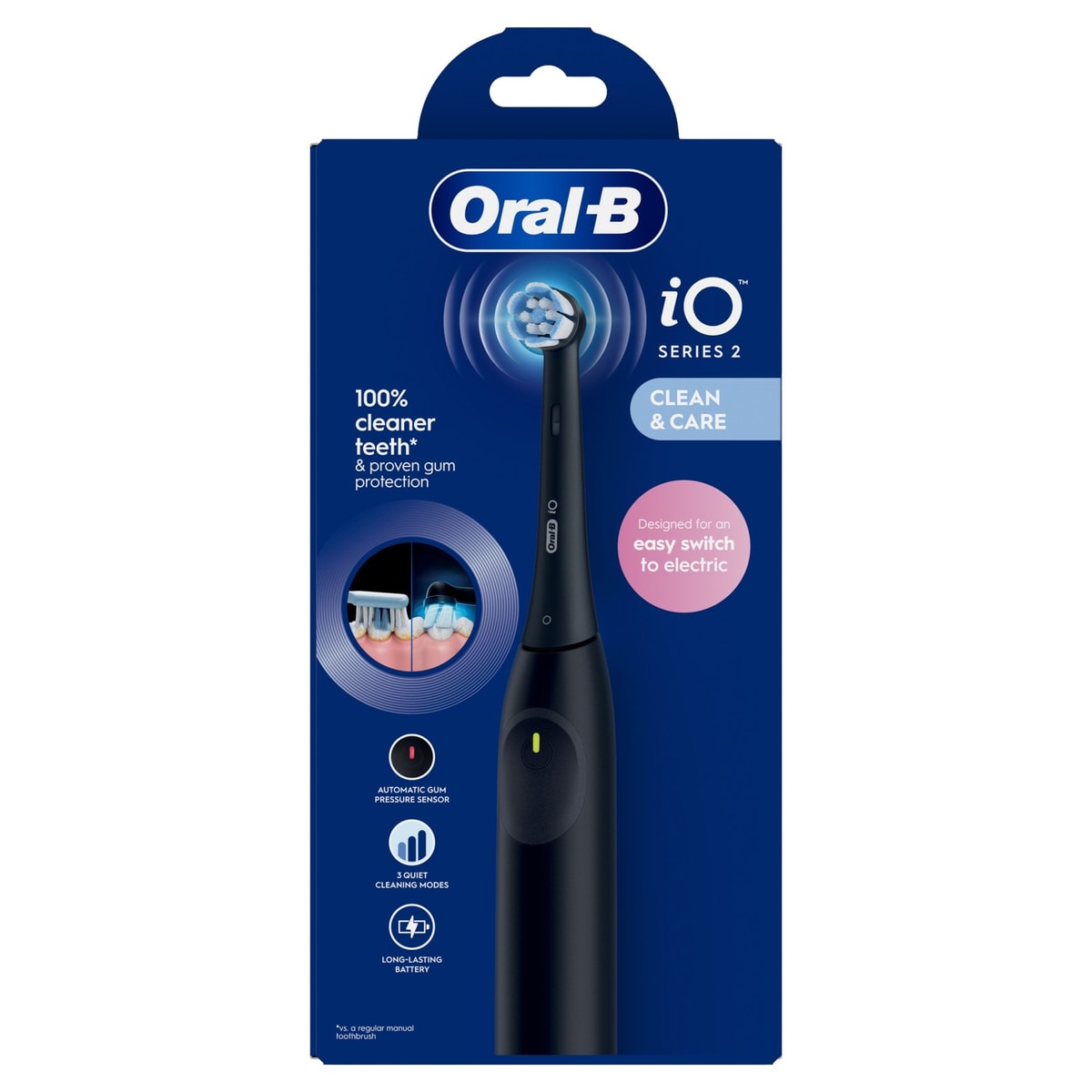 Oral-B iO2 Night Black Electric Toothbrush with Smart Pressure Sensor