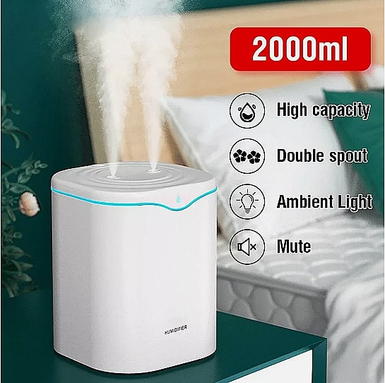 NEW 2000ML USB Humidifier Double Spray Port Oil Essential Cool Mist Home Office.