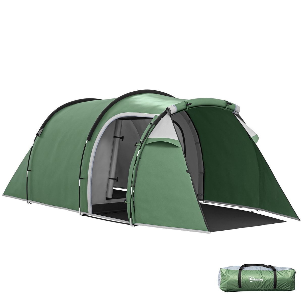 Outsunny 3 Man Camping Tent with Porch and Weather-Resistant Rainfly, Green