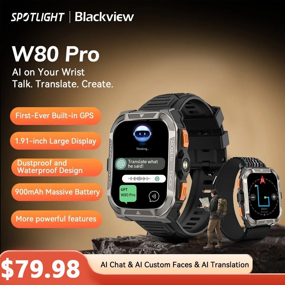 Blackview W80 Pro Rugged Smart Watch Men GPS Sport Tracker AI Translation Watch