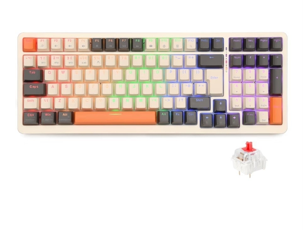 Rii Mechanical Keyboard,Wireless Gaming Keyboard Rechargeable with 101 Keys Red