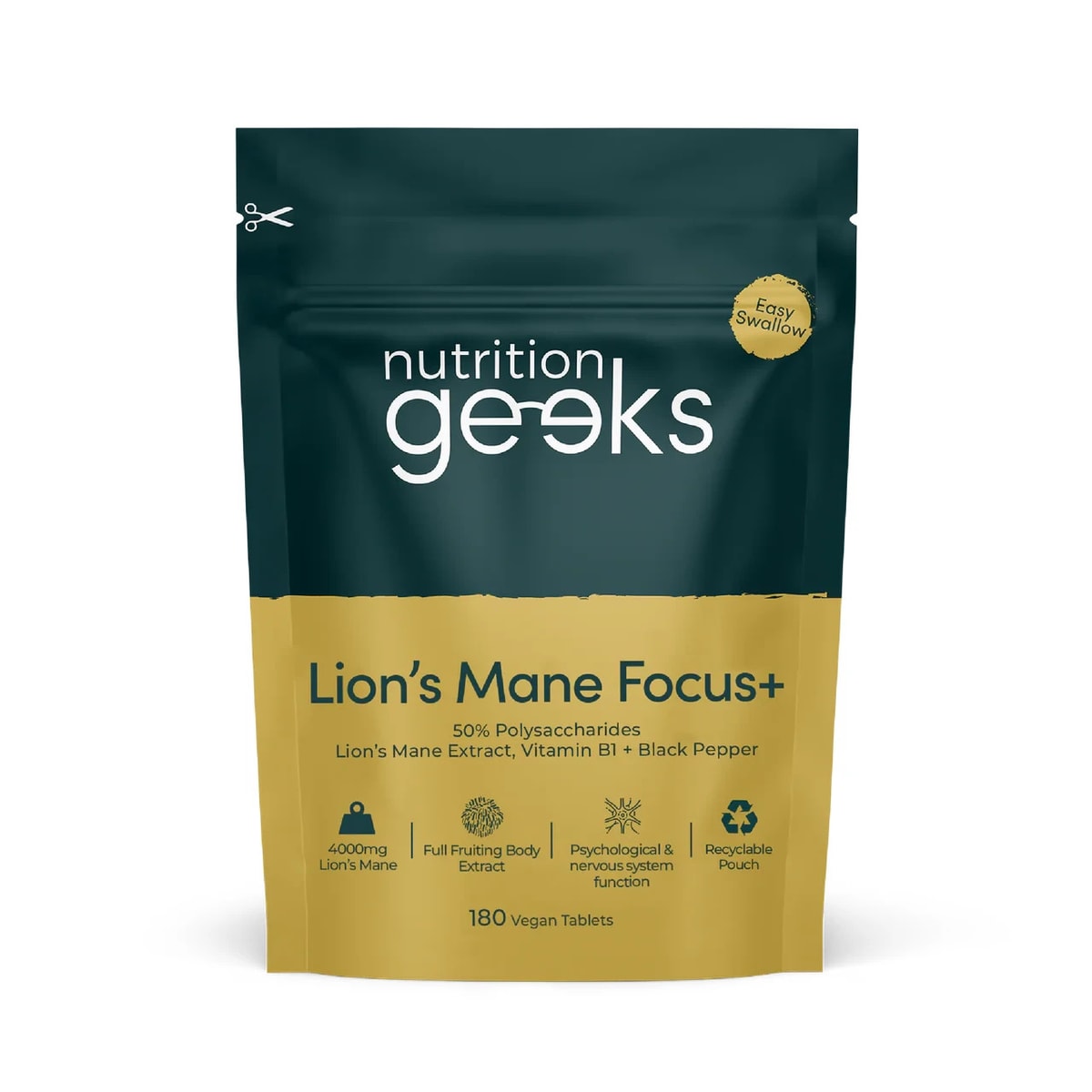 Lions Mane Supplement 4000mg with Vitamin B1 & Black Pepper, 180 Vegan Tablets