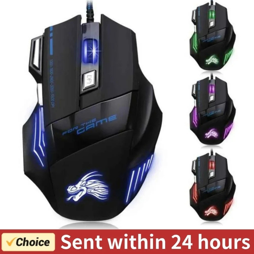 LED Optical PC Gaming Mouse USB Wired Programmable 7 Buttons 5500 DPi Mice Gamer