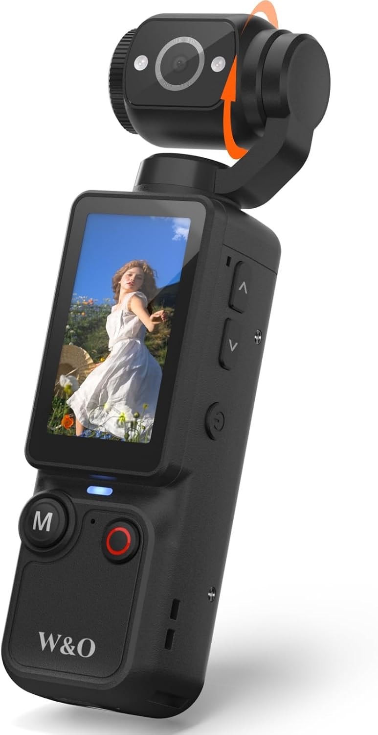 W&O 2.5K Pocket Camera w/ 180° Rotating Lens Vlog Sport Face Tracking Camcorder