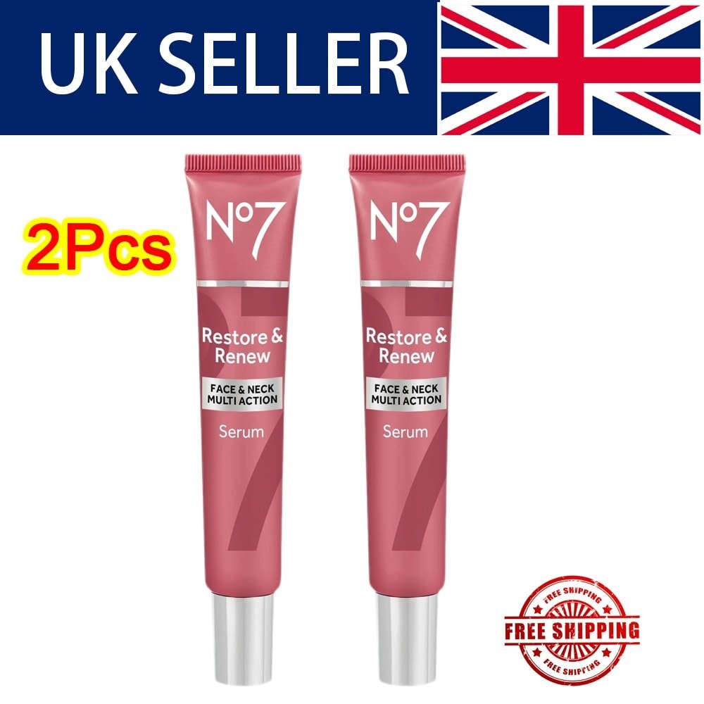 2x No7 Restore & Renew Face, Neck and Multi Action Serum 50ml UK HOT SALE