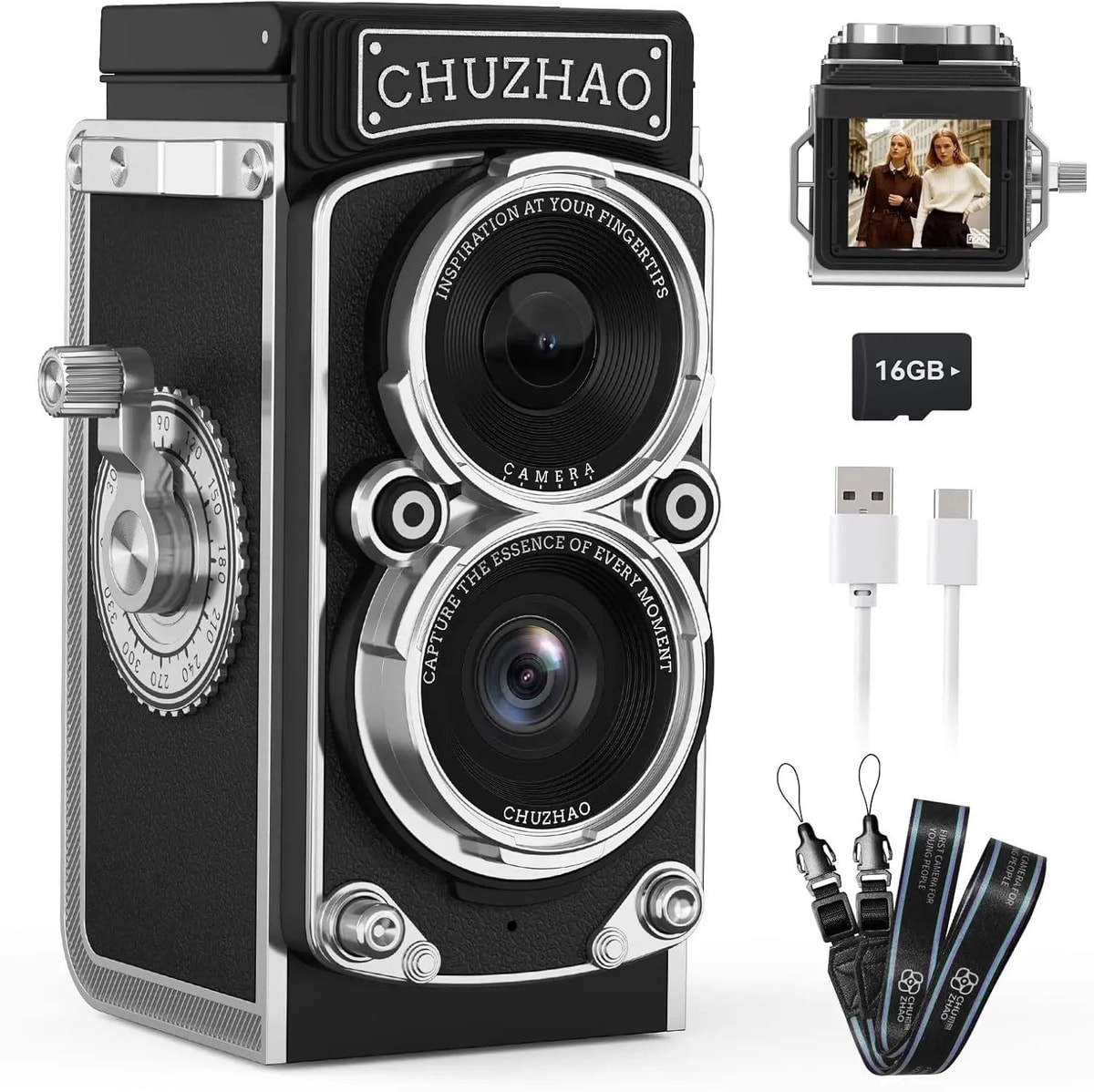 CHUZHAO Mini Retro Digital Camera Portable Vintage Camera Autofocus 12MP 1080P