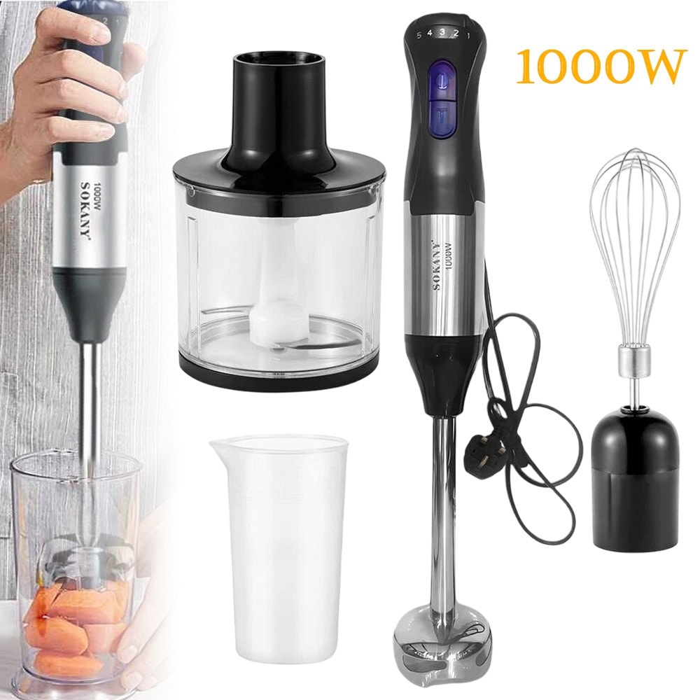 4 in 1 1000W Stainless Steel Portable Electric Blender 5-Speed Stick Blender New