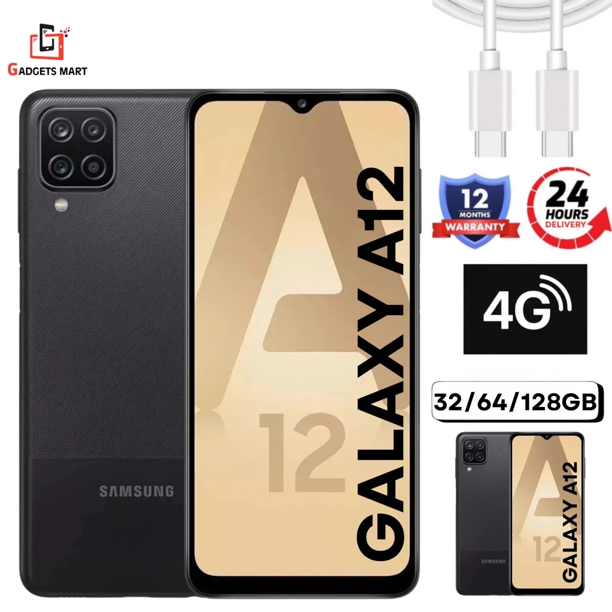 Samsung Galaxy A12 64GB Black Dual SIM Android Unlocked Brand New Condition
